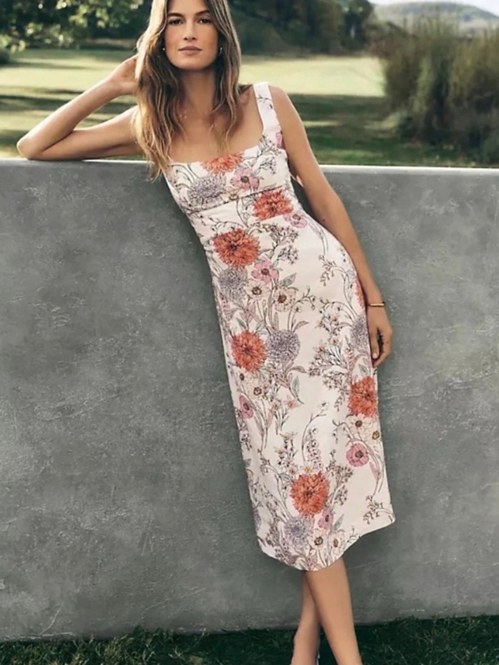 Ann Taylor Floral Linen Blend Midi Dress Size 18 NWT Cottagecore Smocked Back